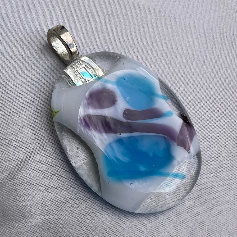 Handcrafted Glass Pendant with Blue and Purple Accents